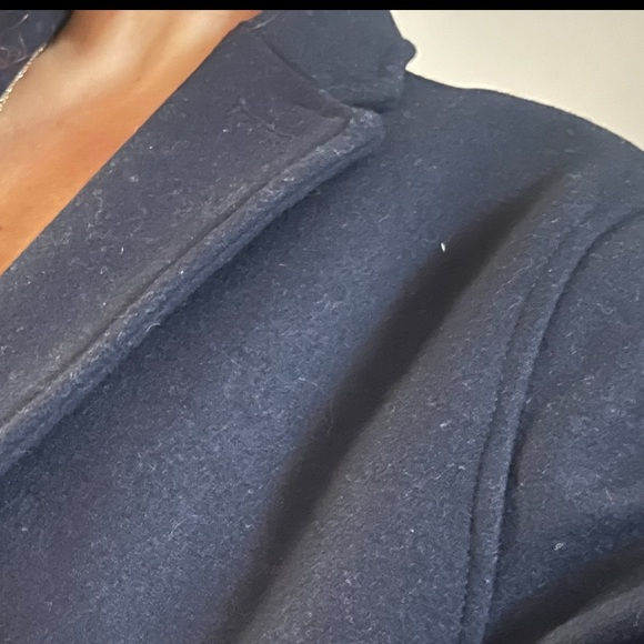 Men’s Topman dark blue wool coat size large unisex women women’s - Picture 2 of 15